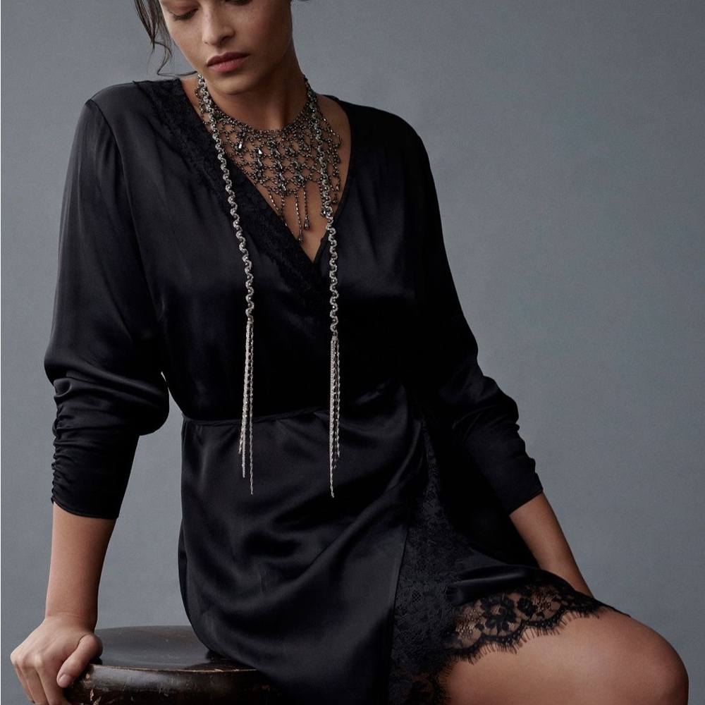 Anthropologie Lace Trimmed Wrap Dress